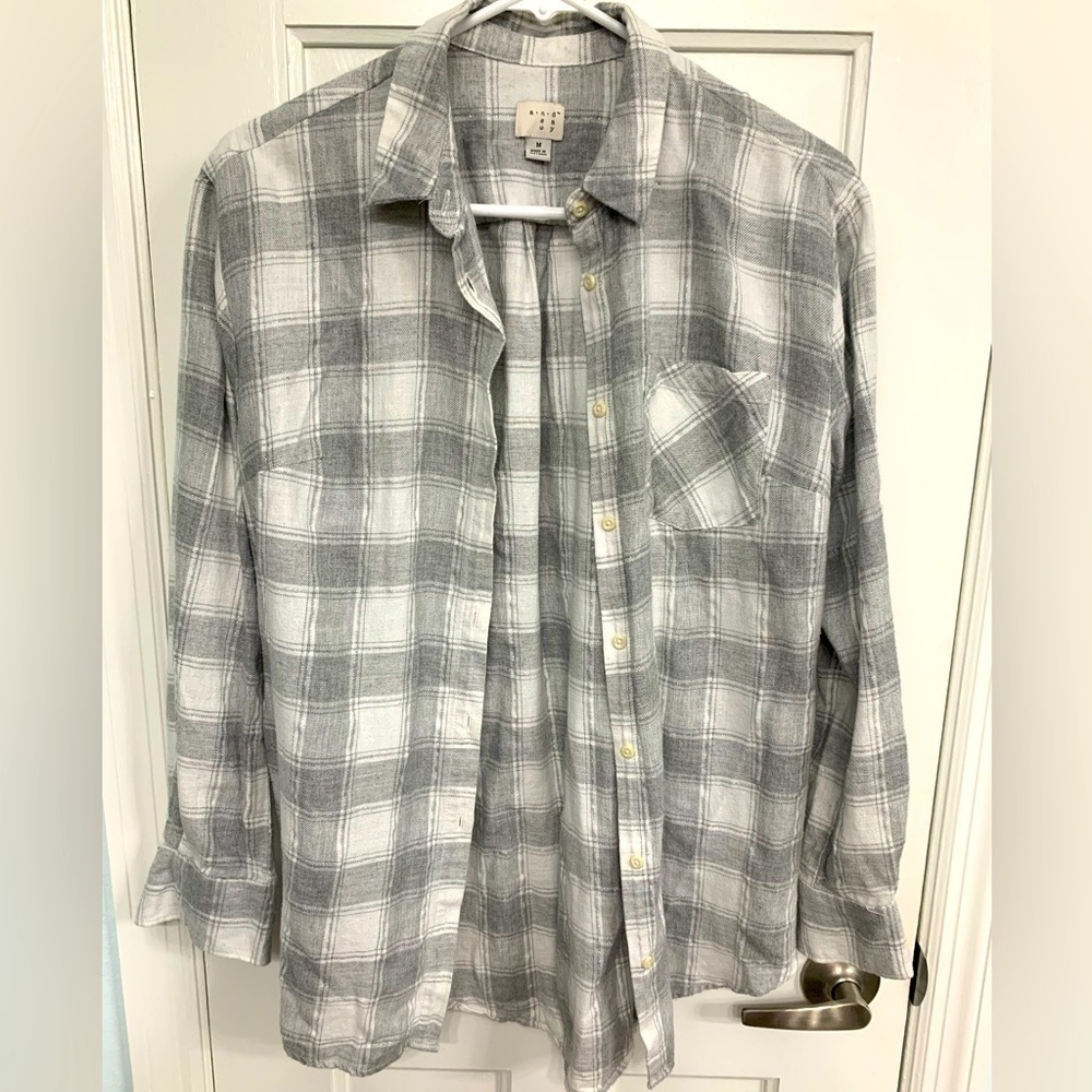 A New Day Flannel, gray/white shirt, size M Cabincore Grunge
